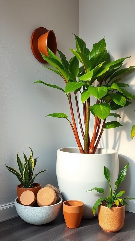 Indoor plants in modern pots, showcasing a blend of design and greenery.